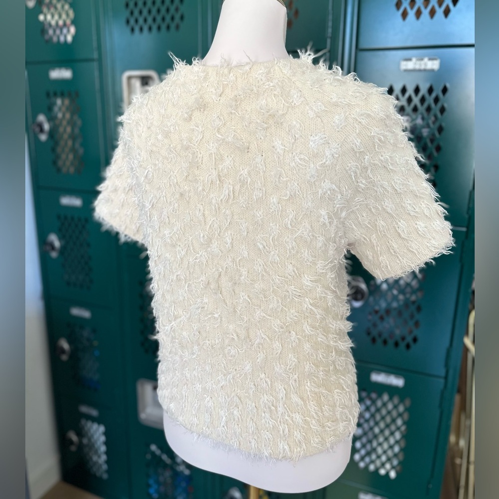 Anthropologie Sleeping on Snow short sleeve zip up fuzzy eyelash sweater Size M - Picture 5 of 8
